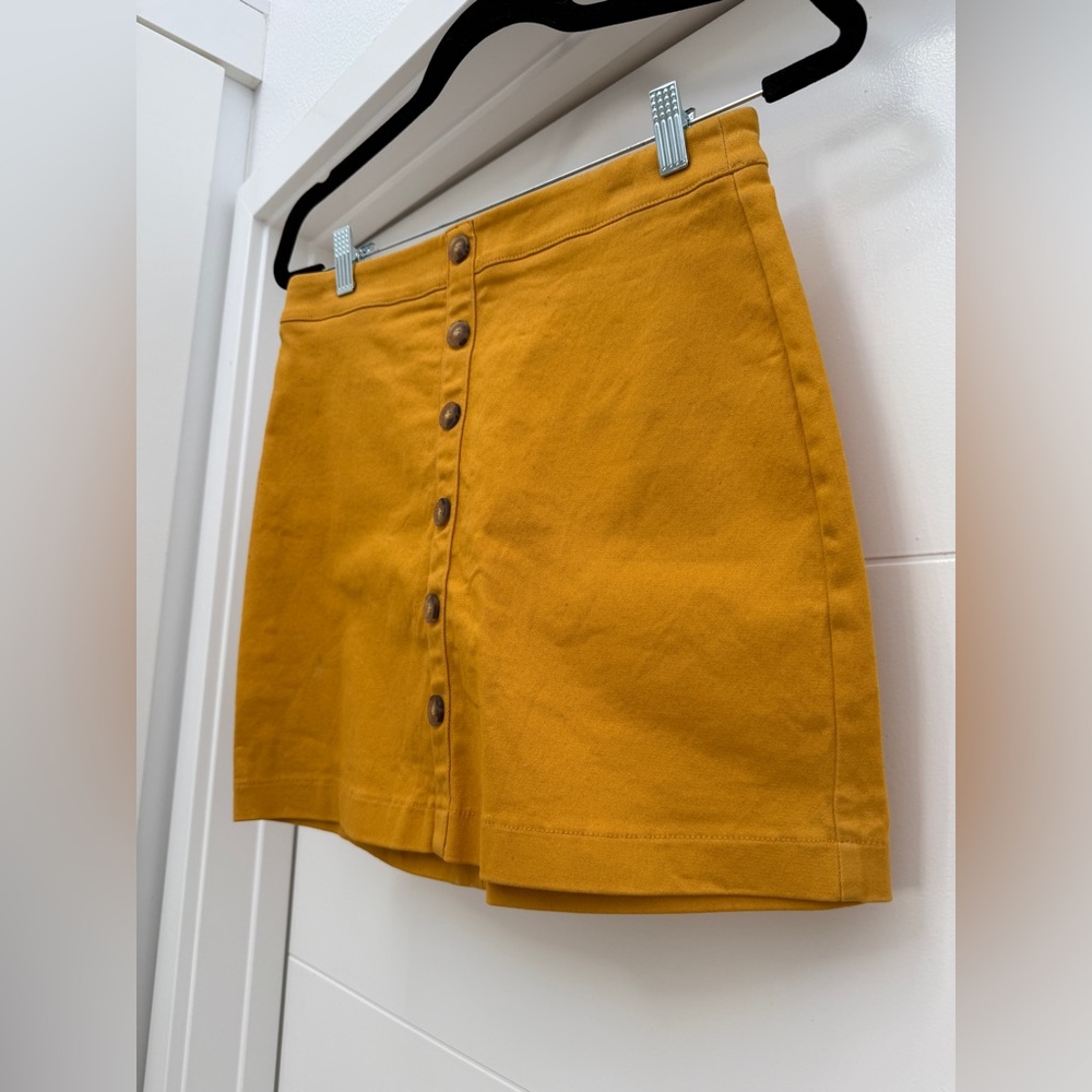 Forever 21 Mustard Yellow Button Front Mini Skirt Casual A-Line | Size M - Picture 6 of 9